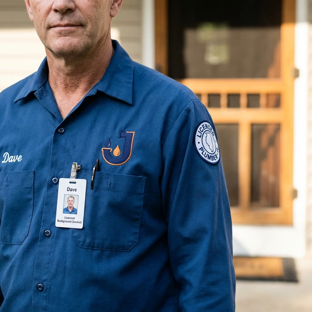 Licensed plumber showing ID badge in Skowhegan, ME