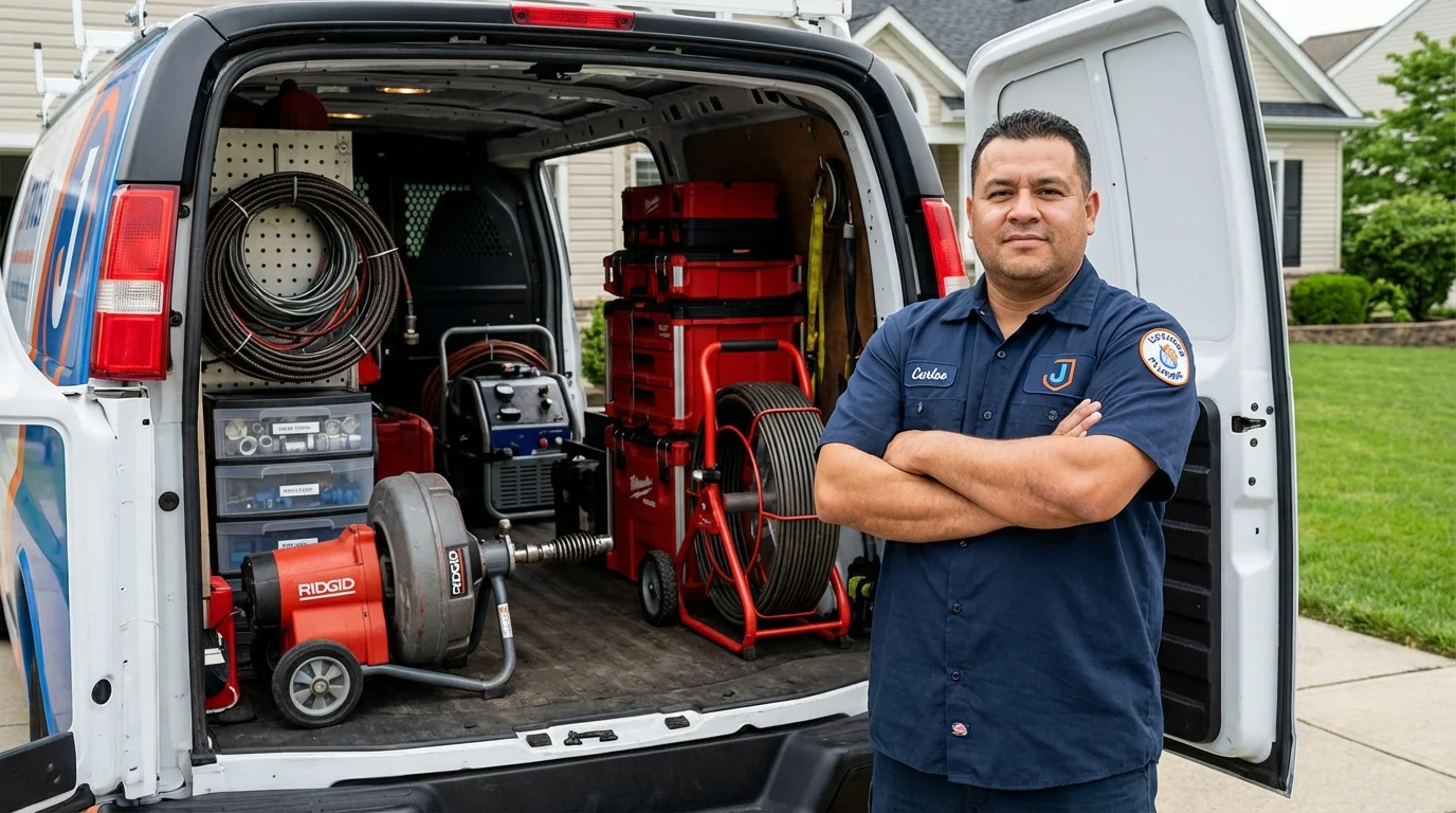 Professional drain cleaning equipment and Johns Plumbing LLC plumber in Skowhegan